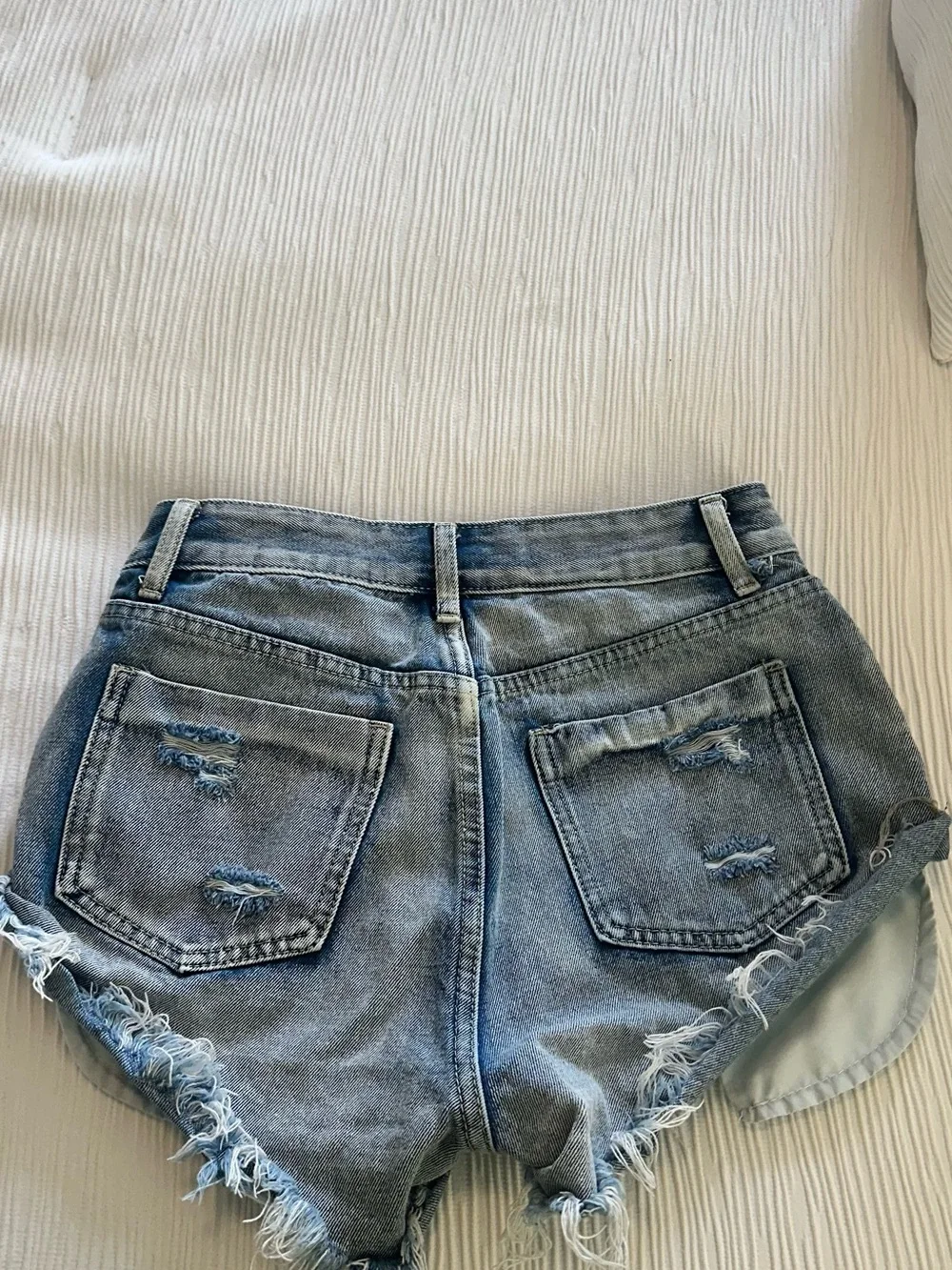 Women's Distressed Denim Shorts - Light Blue